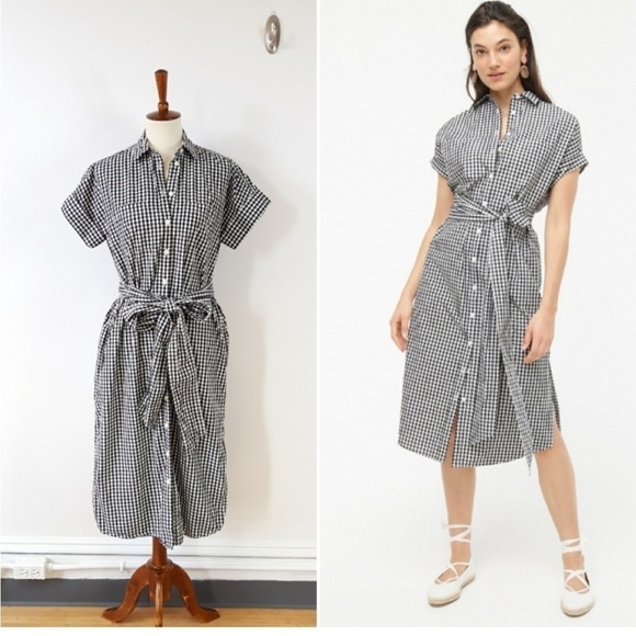 J. Crew | Relaxed-fit Short-sleeve Cotton Poplin Shirtdress in Gingham XXS - Picture 1 of 6